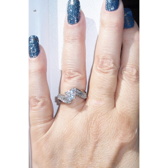 STAINLESS STEEL Round Cut & Baguette Cubic Zirconia Ring - Picture 2 of 14